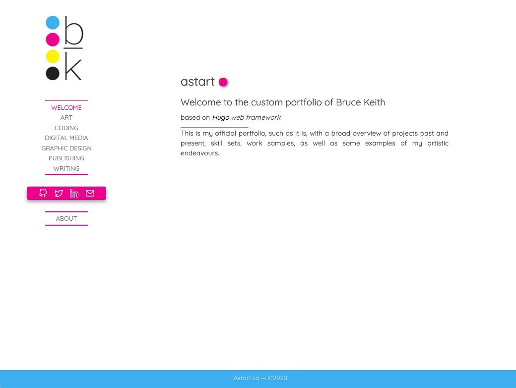 Covid distraction #325. I threw together a portfolio years ago and left it to linger. So I decided to rebuild it fro scratch using the Hugo web framework. Still a work in progress but mostly complete code-wise. astart.ca